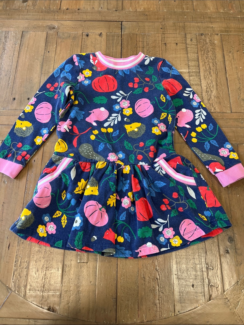 Mini Boden pumpkin hedgehog sweatshirt dress 7-8 years